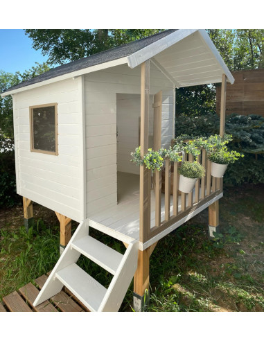 Cabane Enfant de Jardin sur Pilotis Maisonnette pour Enfant en Epicéa Maisonnette avec Terrasse Maison Enfant Extérieure