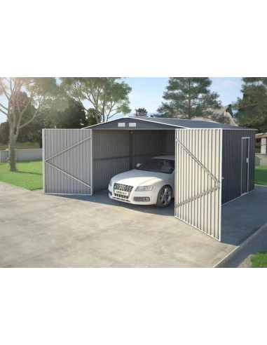 Garage Métal Anthracite 15,96 m² + Kit d'Ancrage Garage Métallique Garage Métal Garage pour Voiture Abri Garage Tôle